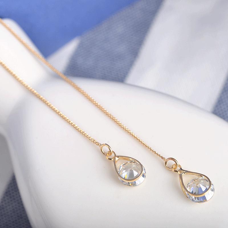 Women's Silver color Fashion Earrings White Round Drops Long Girl Pendant Jewelry Gift Tassel earrings