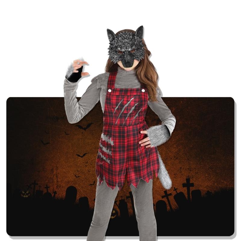 2/3Pcs Wolf Costume Set Wolf Tail Wolf Mask Gloves Set Halloween Christmas Fancy Party Costume Toys Animal Cosplay Props