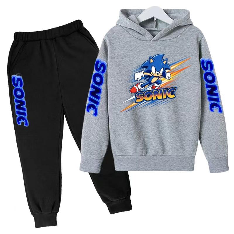 Children's Fall Winter Hooded Sweatshirts Men's Women's Styles Ages3-12cartoon Anime Cat Clothing Long-sleeved Shirt+pants Set