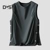 Men Vest Sleeveless Round Neck Loose Fit Tank Tops with Side Buckles Closure Solid Color Casual Tops Summer Wear