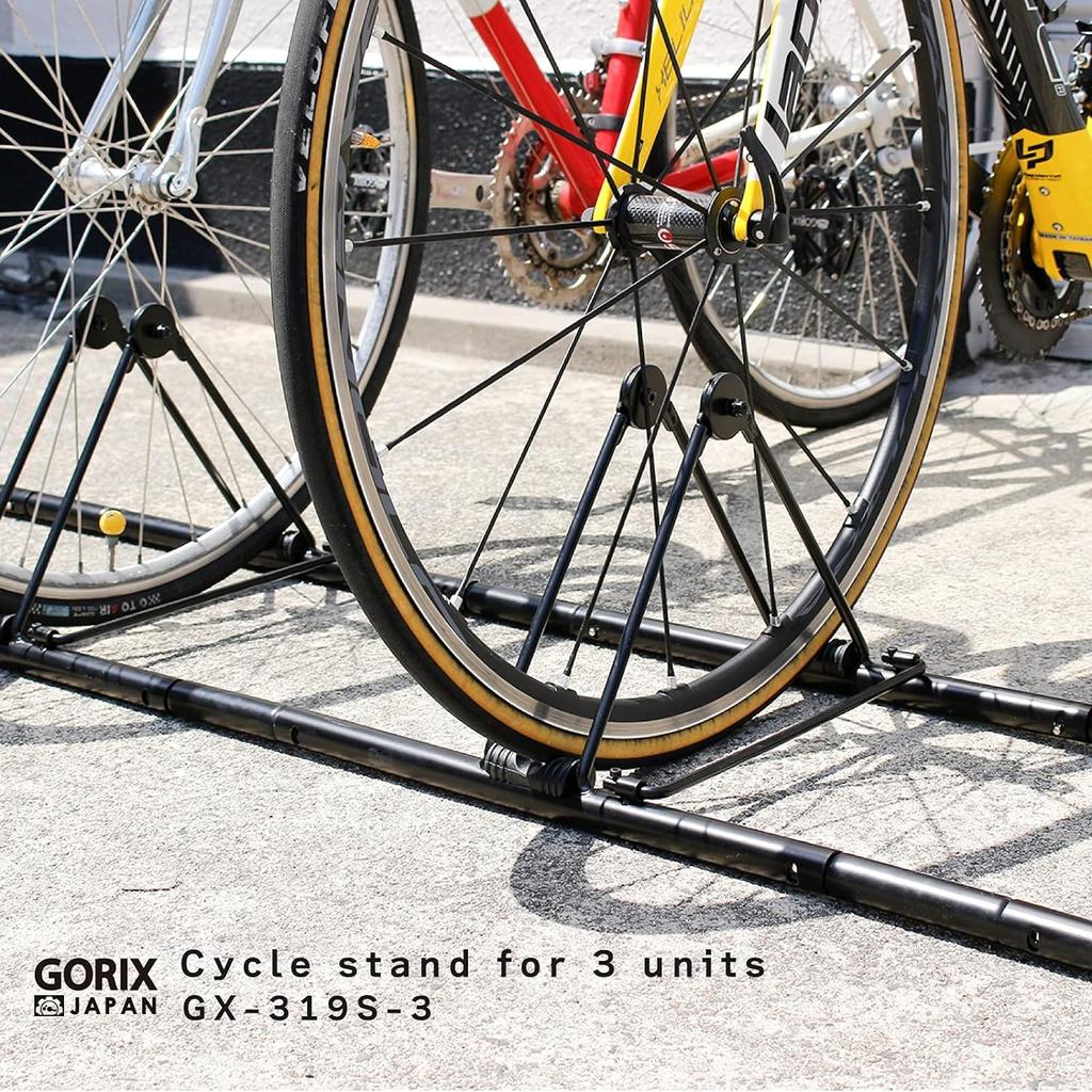 GORIX 3-Bike Bicycle Stand, Angled, Strong Wind and Tip-Proof, Angled, Holds 3 Bikes, Outdoor, Electric Bicycle Storage, Cycle Rack, GX-319S-3, Black