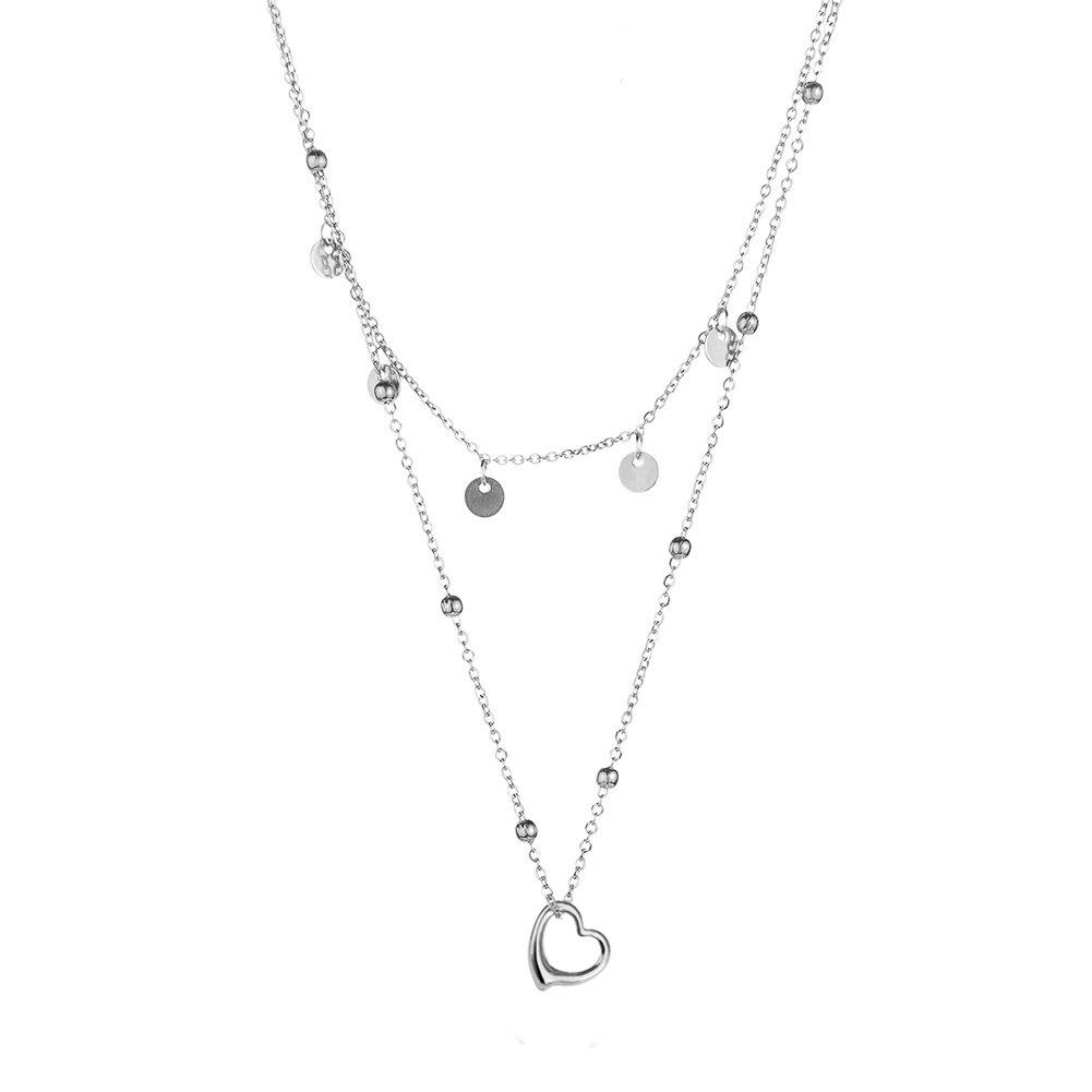 

Ожерелье из нержавеющей стали с подвеской-сердцем, кисточкой и двухслойной цепочкой с бусинами