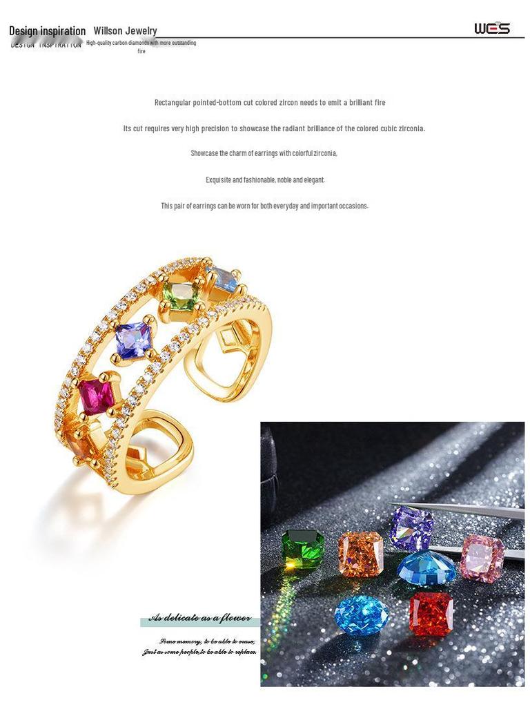 European & American Style S925 Silver Colored Zircon Double-Opening Square Ring - Light Luxury Retro Design