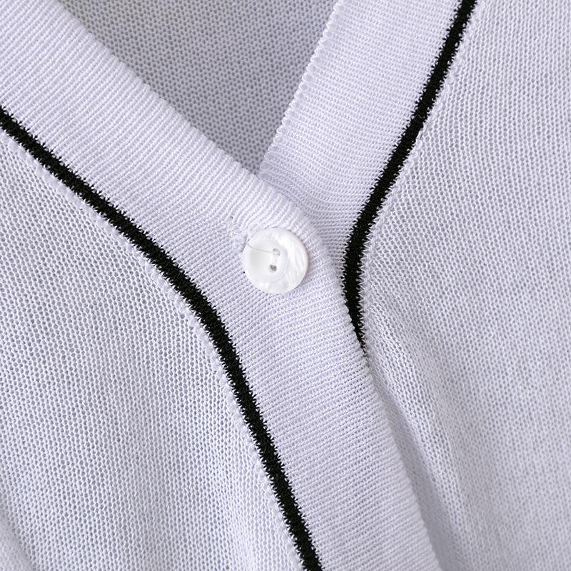 Cardigan de viscose com decote em V de manga comprida e botão pulôver para mulheres casual preto e branco gelo proteção UV seda chiffon blusas camisas com bolsos