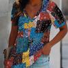 Damen Paisleydruck T-Shirt V-Ausschnitt Kurzarm Locker Lässig Sommer Boho Floral Täglich