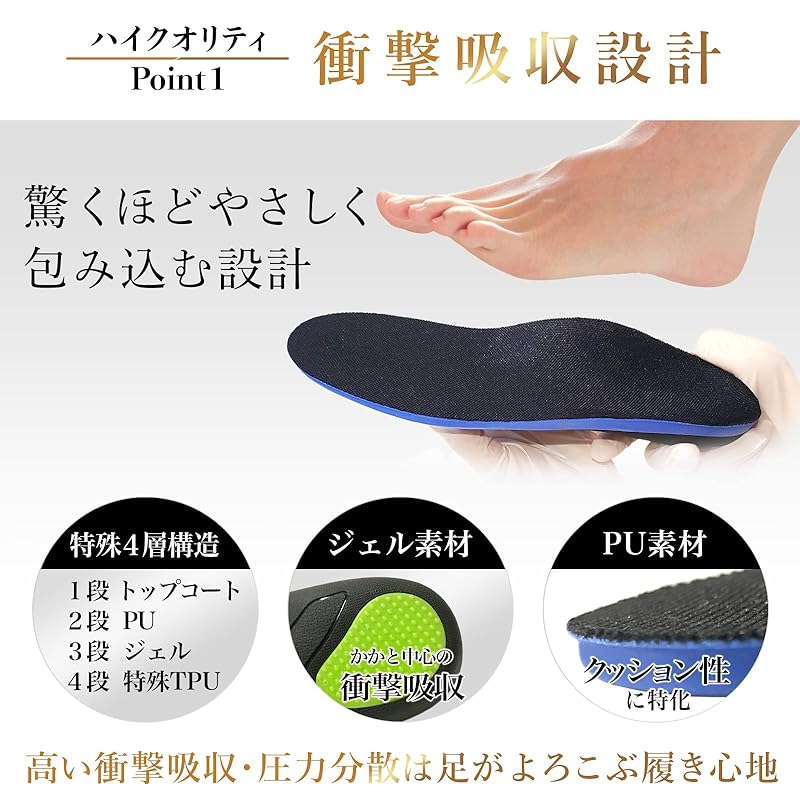 Rela Kino Insoles [Supervised by a Physical Therapist] Shock Absorption Arch Support Foot Arch Insole for Men and Women (M: 26-27, High Quality)