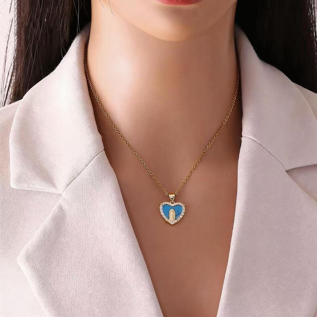 Euro-American style heart shell Madonna pendant necklace, light luxury high-end clavicle chain jewelry, stainless steel