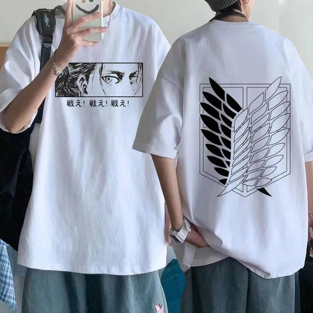Attack on Titan Streetwear Men's T Shirt Eren Yeager Shingeki No Kyojin  Anime Summer Cotton Women Tops Tees Casual High Quality