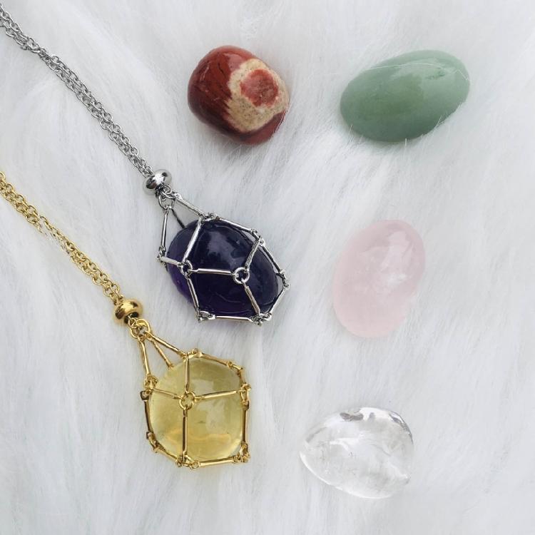 Crystal Cage Necklace Fashionable Metal Chain Neckwear Women Men Collecting Stone Holder Neckchain Jewelry Silver/Gold