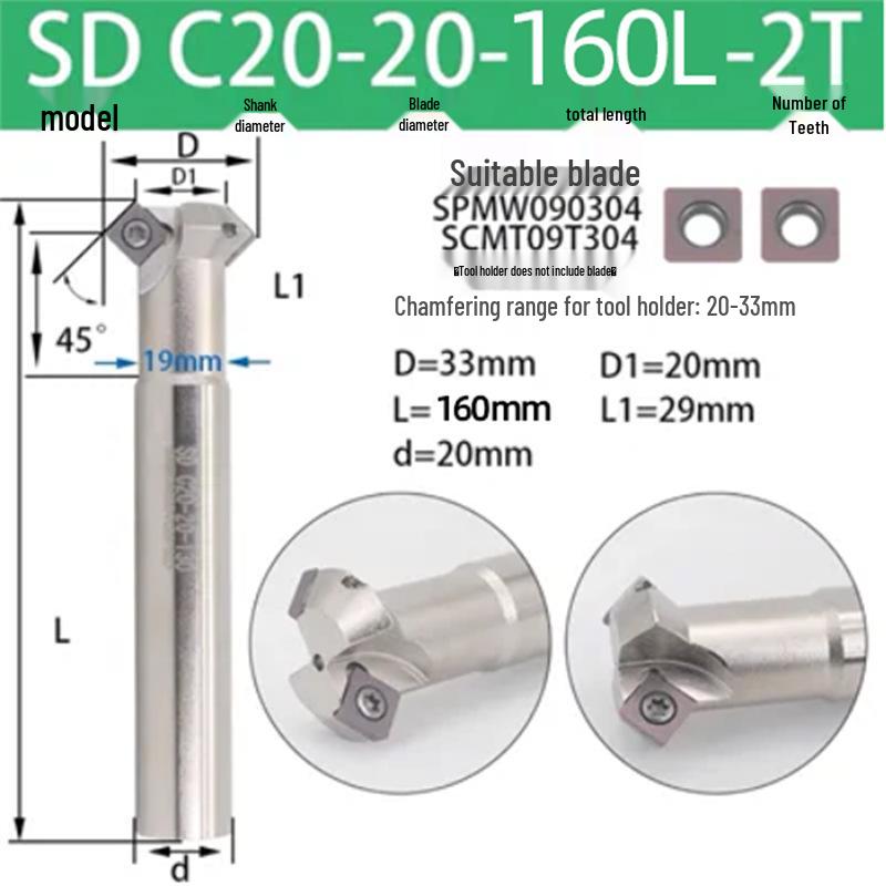 45° CNC Insertable Inner/Outer Chamfer Tool with Up/Down Back-Reaming Holder
