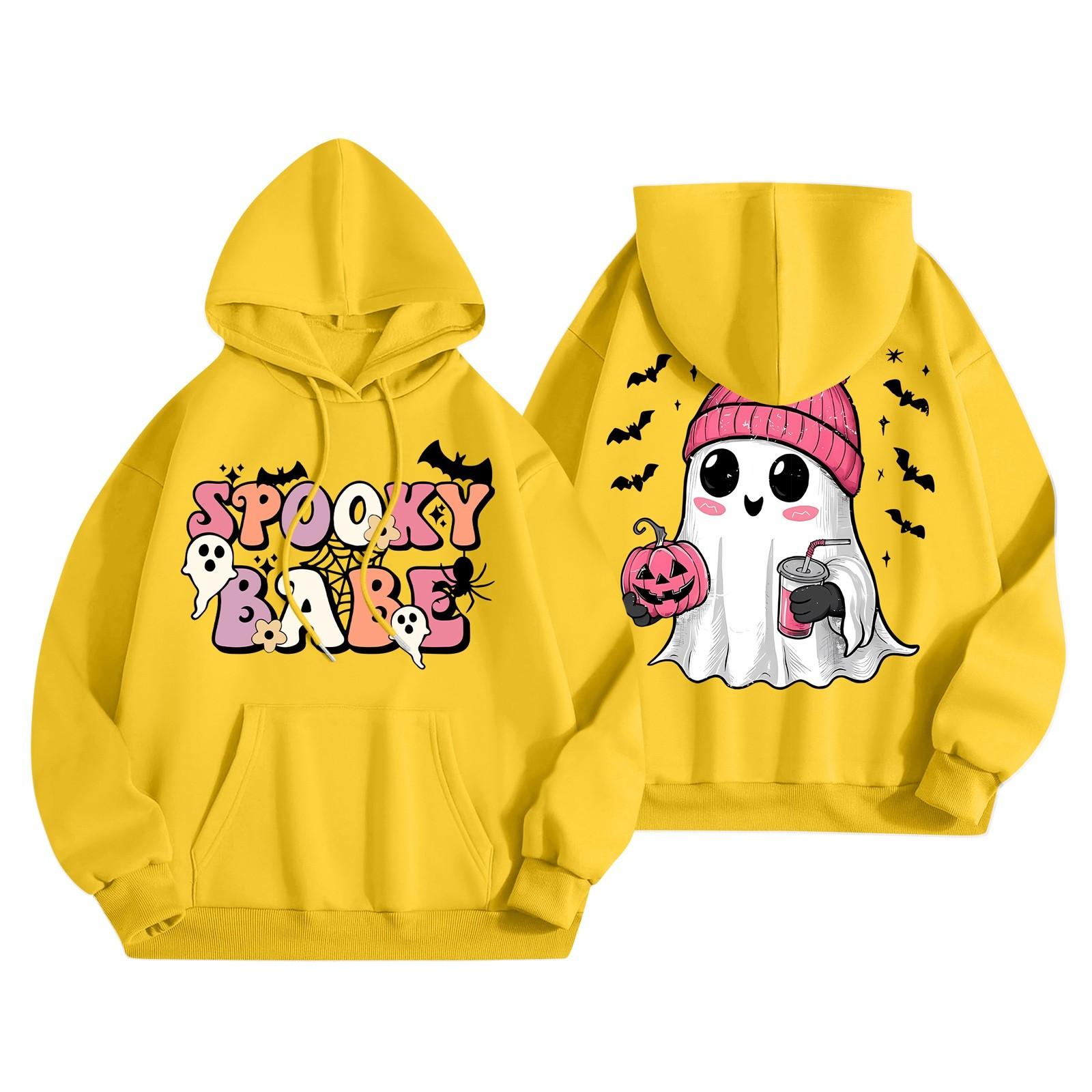 

Женская мода, легкий женский свитер с длинными рукавами и карманами, толстовка с капюшоном и принтом на Хэллоуин M жёлтый