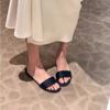 Fashion One Word Slippers for Women Summer 2025 Simple Leather Toe Exposed Women's Shoes Beach Shoes French Niche Sandals Outdoor Wear