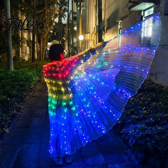 Flexible Polyester Glowing Wings LED Light Up Belly Dance for Adults Kids, Halloween Costume Performance Props Immersive Visual Equipment with