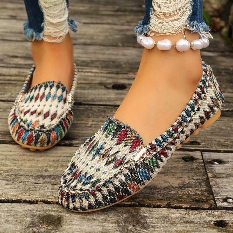 Women's Cloth Non Slip Flat Shoes Round Toe Breathable Slip On Lazy Shoes Walking Vulcanized Footwear Shallow Mouth Sneaker