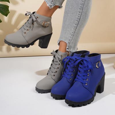 New Women Ankle Boots High Quality Lace-up Boots Ladies Comfortable High Heels Shoes for Women Spring Winter Women Pumps