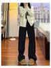 Plus Size Black Polka Dot High-Waist Wide Leg Jeans for Women, Spring/Autumn, Pear Shape Slimming