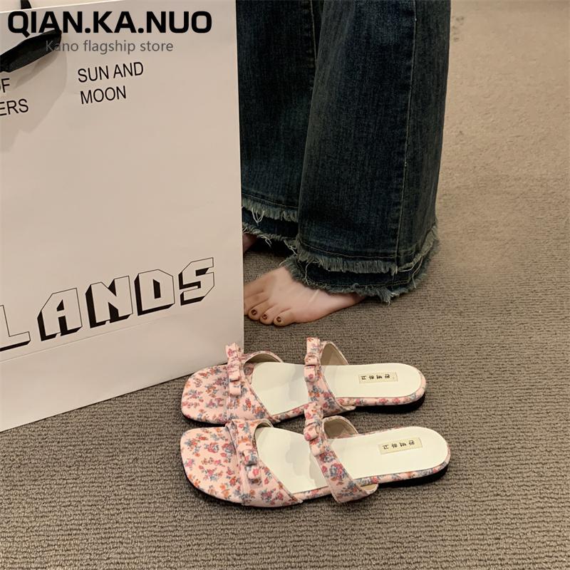 Fashion Shoes Womens Slippers Outdoor Shale Female Beach Slides Pantofle Butterfly-Knot Square heel Sabot 2025 Block Soft Concise Retro