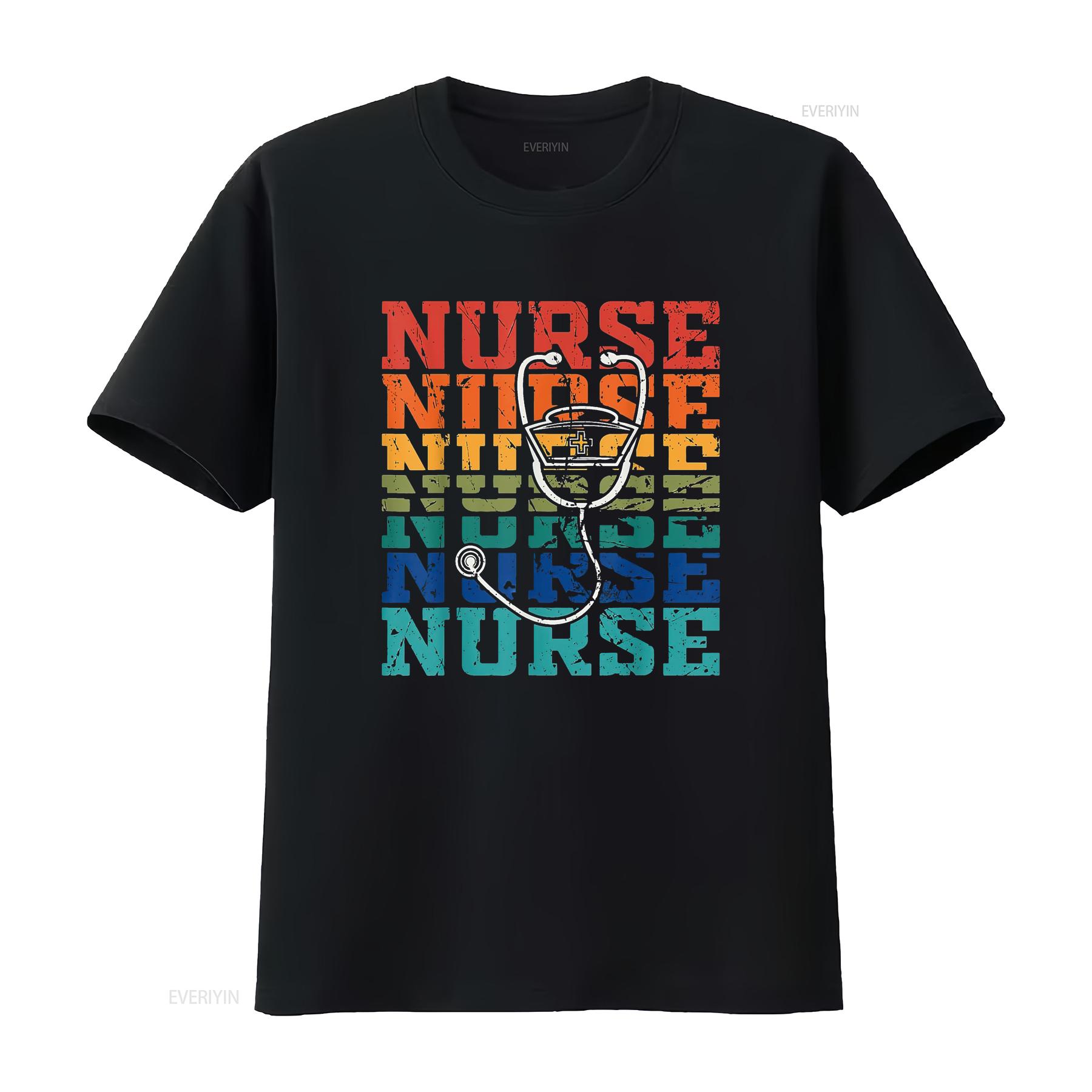 

Funny Nurse Retro Vintage Doctor Stethoscope Nursi Women s Fashion T Shirt with Bold Print vintage Washed Breathable streetwear 4XL