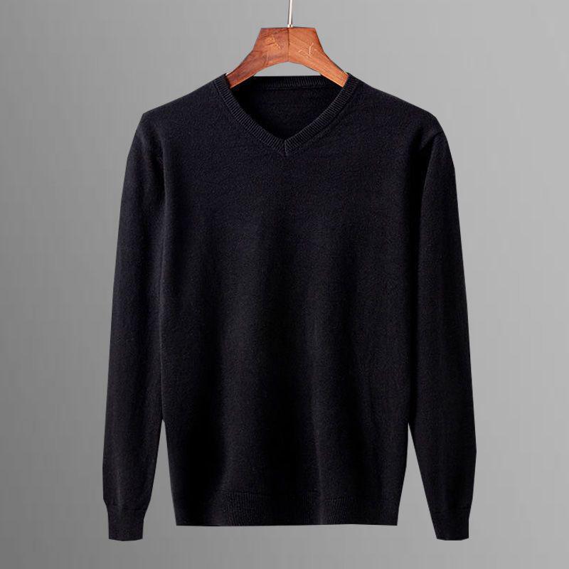 2024 Men's V-neck Solid Color Wool Knit Pullover Sweater