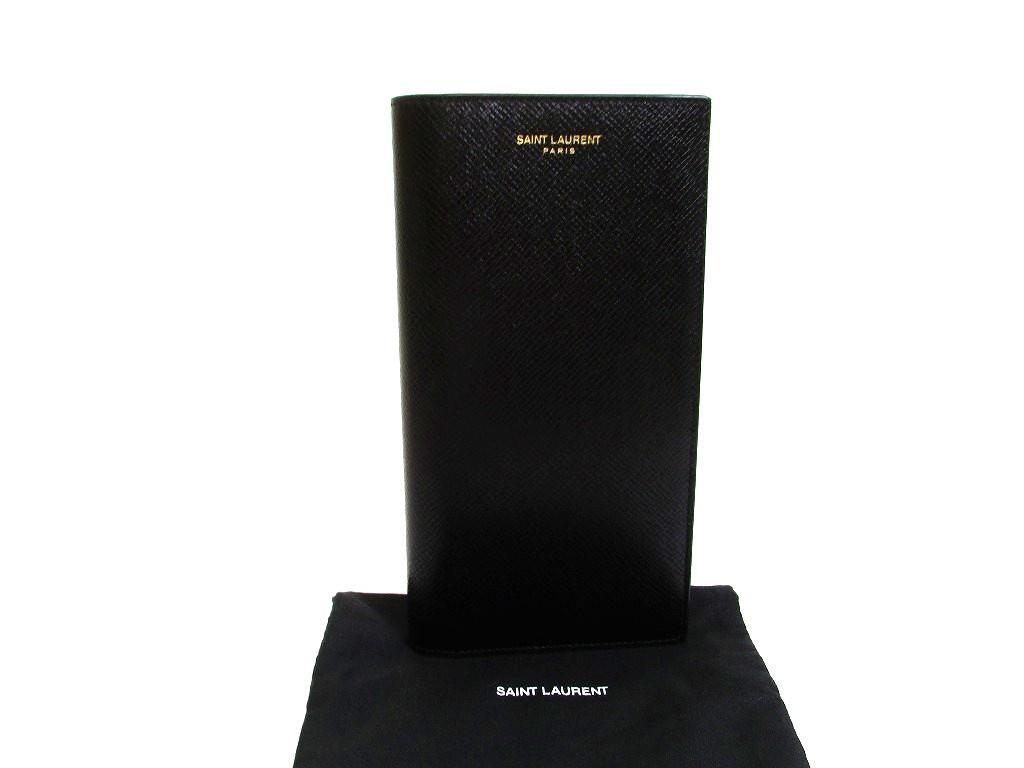 Authentic Saint Laurent YSL Black Leather Long Flap Wallet #b243 Seller refurbished
