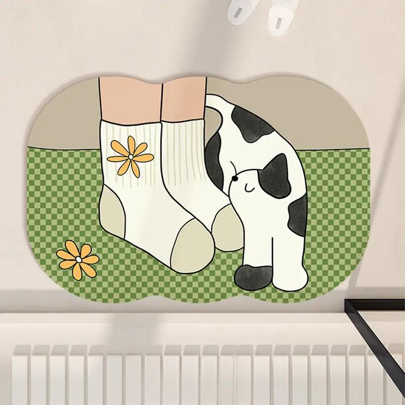 Cartoon Cat Bathroom Floor Mat, Water-absorbing Non-slip Mat, Diatom Mud Toilet Carpet, Household Toilet Toilet Floor Mat