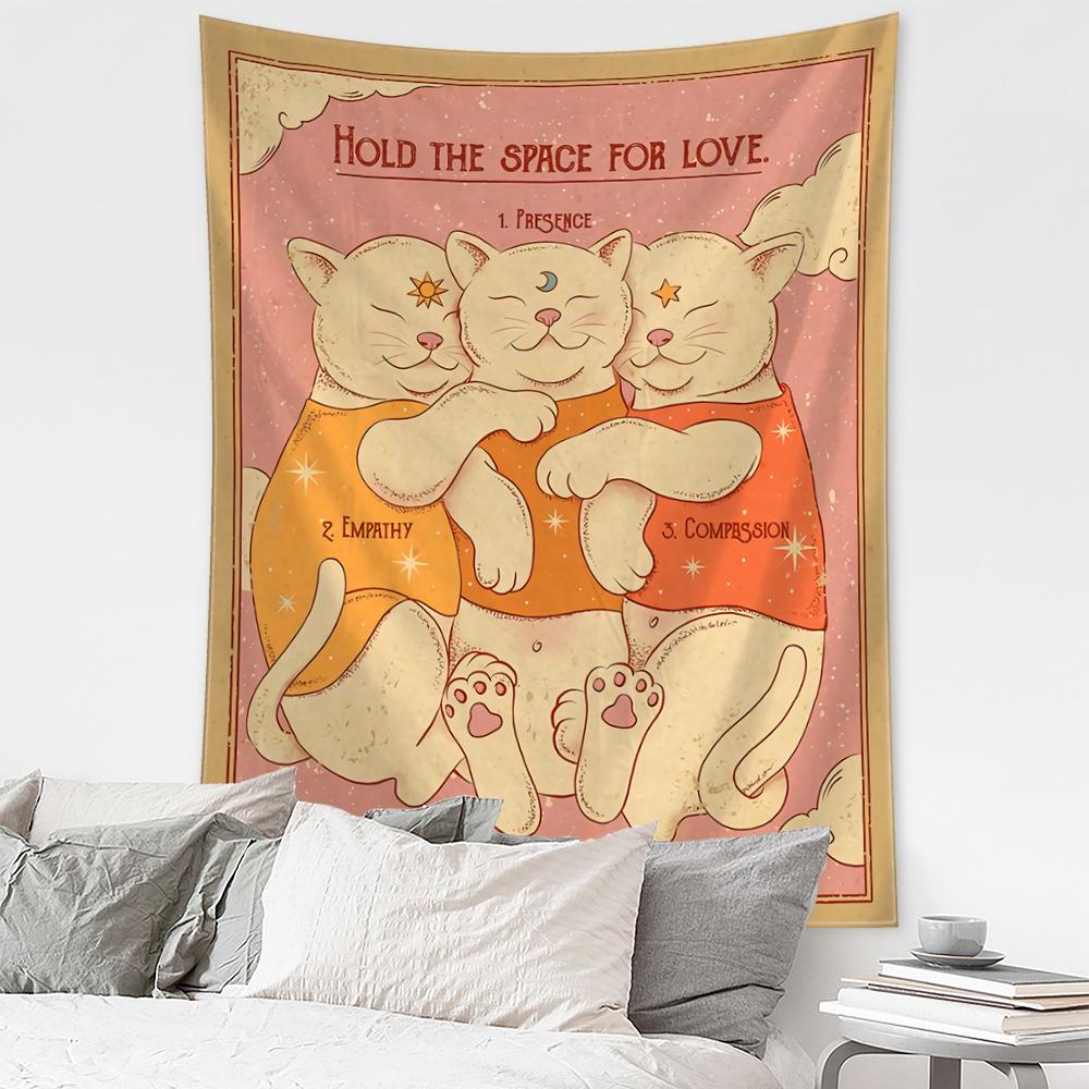 Cat Coven Tapestry Printed Witchcraft Hippie Tapiz Wall Hanging Bohemia Mandala Art Aesthetic Room Decor