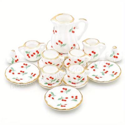 Ensemble 15 pièces Mini Théière Assiette Tasses Accessoires Mini Vaisselle en Céramique Micro Paysage d'Aquarium Ornement