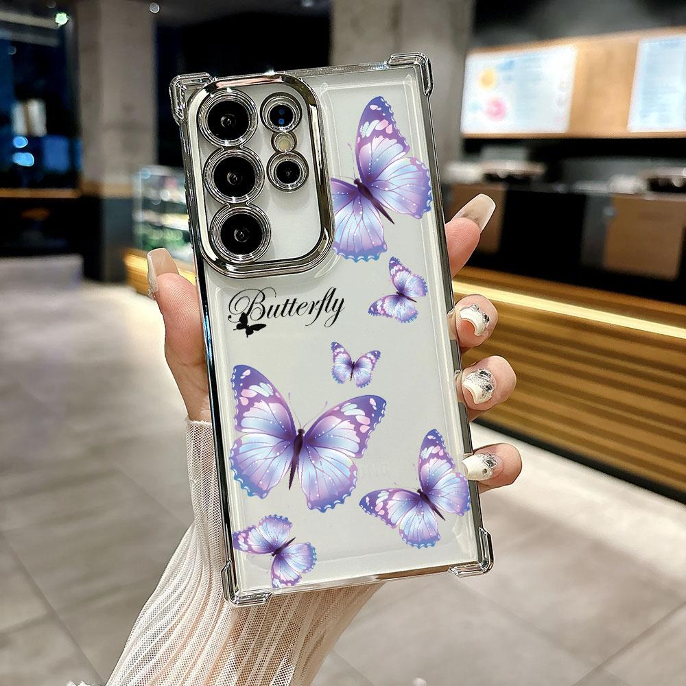 

Pink Butterfly Funda For Samsung S26 Ultra Phone Case For Galaxy S25 FE S26 S24 S23 S22 S21 Ultra S20 Plus S25FE 5G Clear Cover Galaxy S20 FE