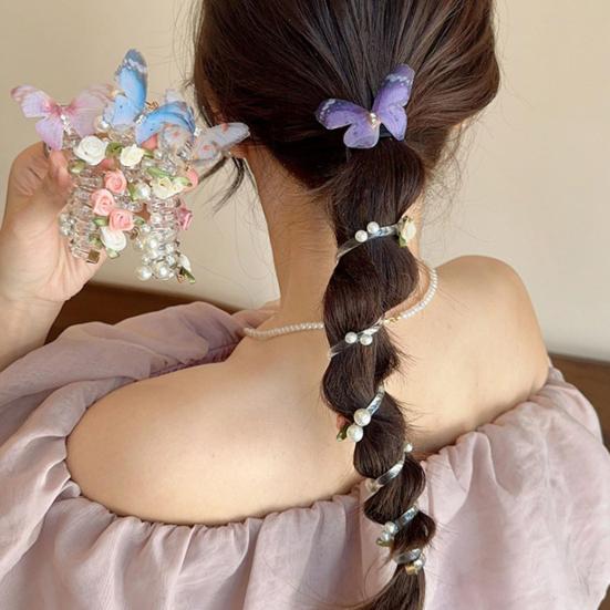 4Pcs Hair Rope Spiral Hair Bands Flower Butterflies Decor Ponytail Holders Bun Braid Elastic Non-slip Hairbands Hair Styling Tools