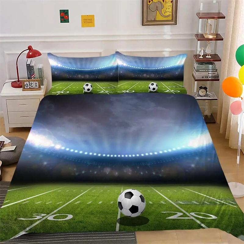 Green Football Field King Queen Duvet Cover Soccer Field Comforter Cover Boys Men Sport Games Bedding Set Polyester Quilt Cover