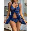 Lace V-Neck Babydoll Chemise Set Women Sexy Lingerie In Black White Red Pink Navy Lavender S M L XL XXL