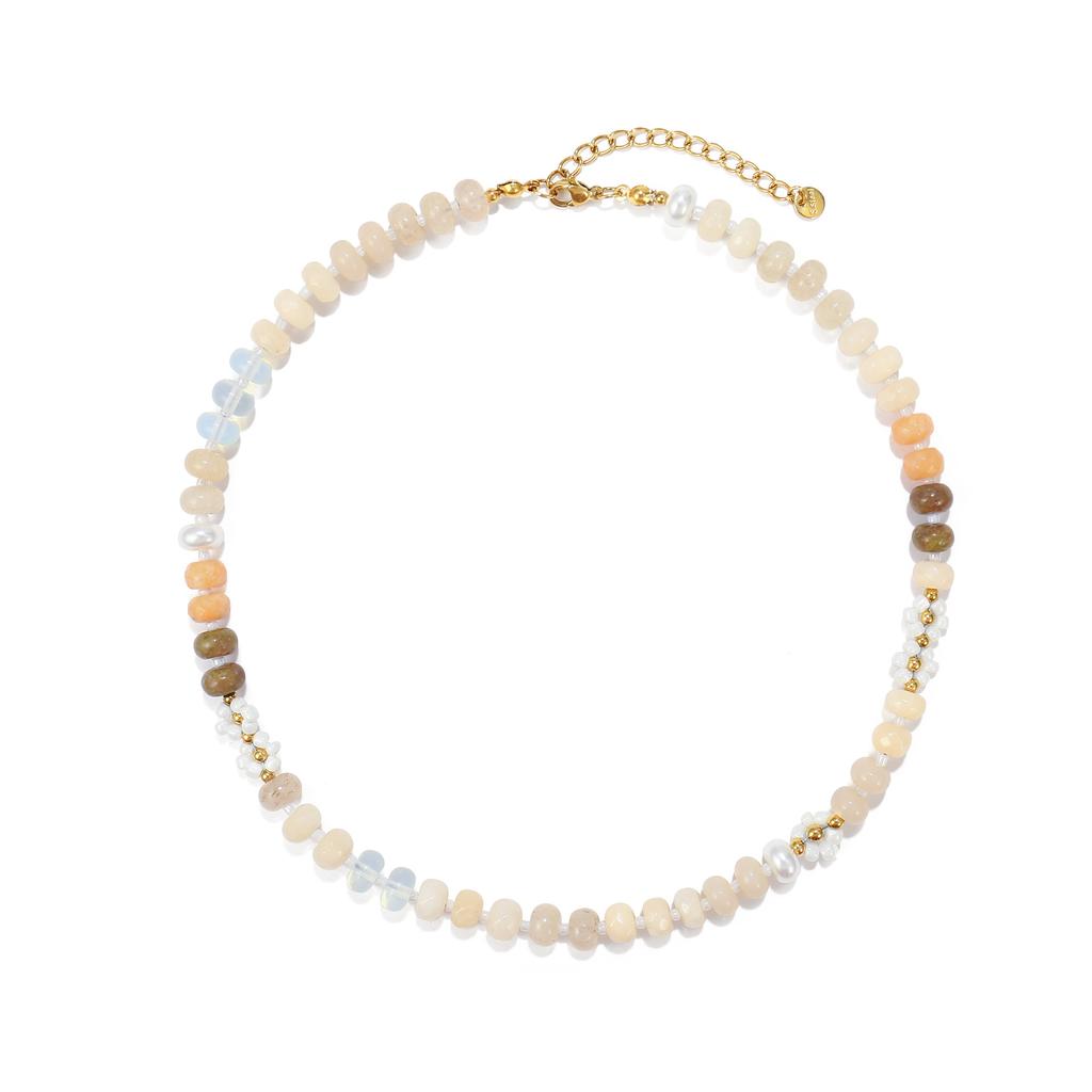 Women Colorful Natural Stone Handmade Beaded Flower Clavicle Necklace Beach Jewelry