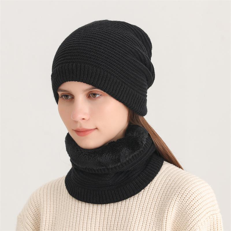 

Зимний бархатный утолщенный однотонный вязаный комплект из шапки и шарфа, теплый пуловер без полей, ветрозащитный шарф, женский и мужской