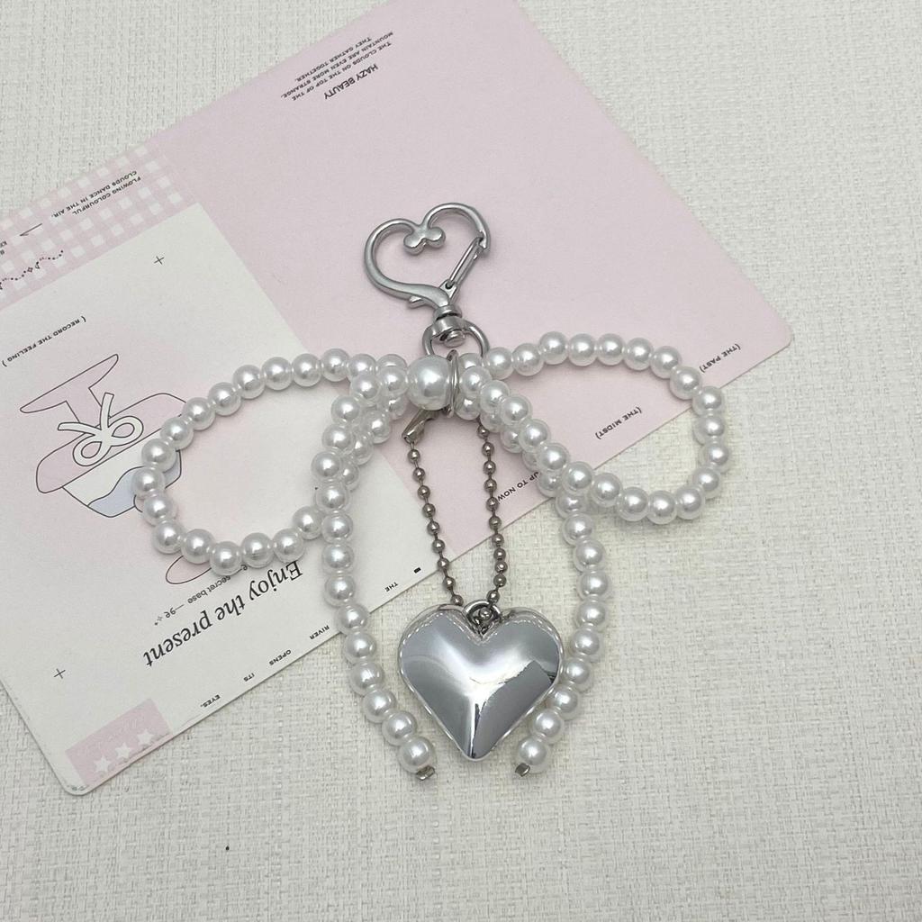 Stylish Pearl Bow Heart Pendant Keychain - Unique DIY Bag Accessory