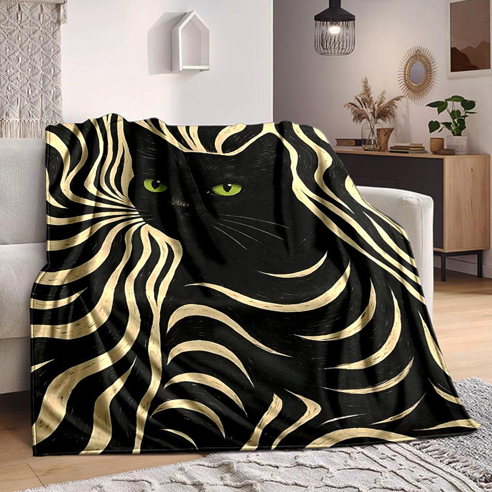 1pc Cat Stripes Print Blanket Lightweight Flannel Throw Blanket For Sofa, Bed, Living Room, Office, Outdoor Travel, Camping