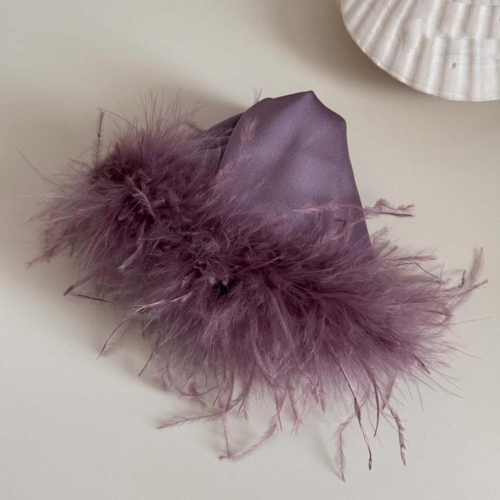 Korean Style Satin Triangle Shark Clip Plastic Women Hairgrips Fluffy Feather Hair Claw  Banquet