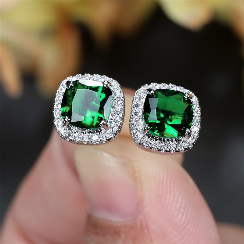 Female Luxury Green Crystal Zircon Stone Stud Earrings Vintage Gold Color Wedding For Women