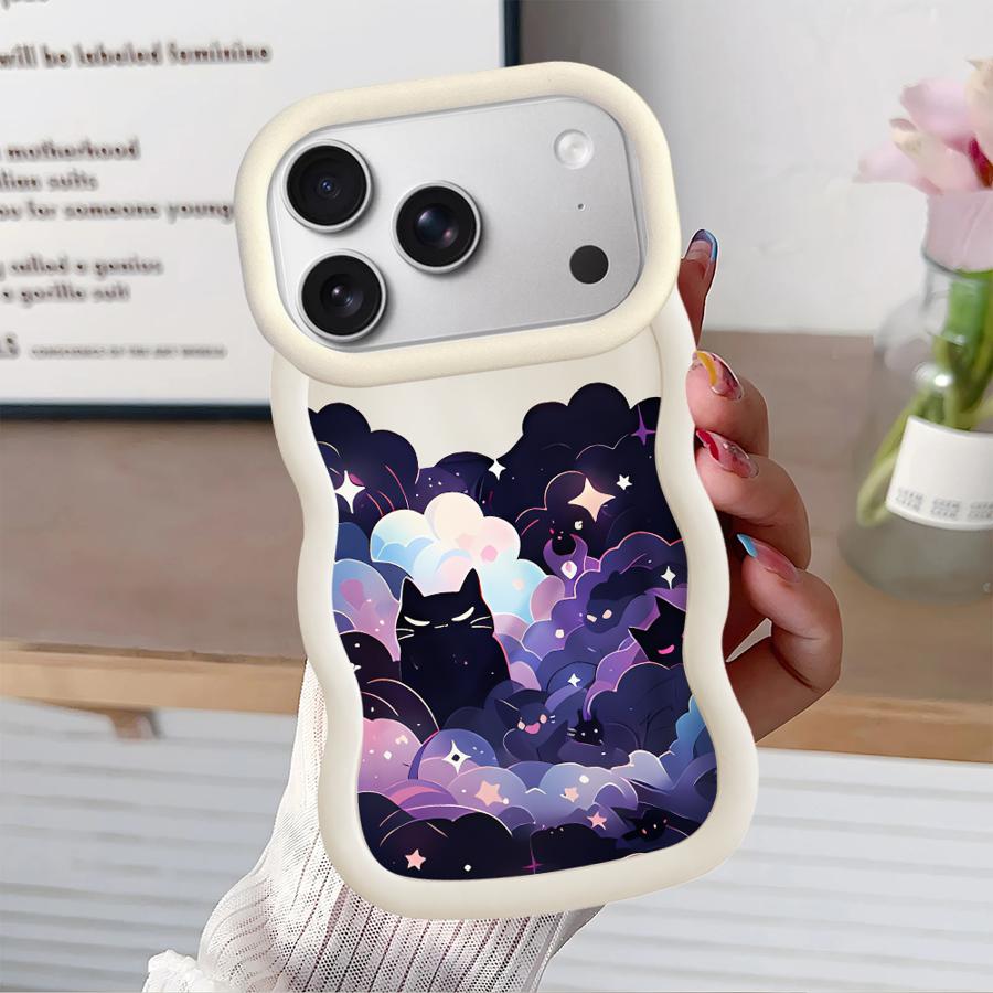 Case for iPhone 16 Pro Max XR 17 Air 15 Plus 8 13 11 12 14 Soft Phone Cover Black Cat Starry Night