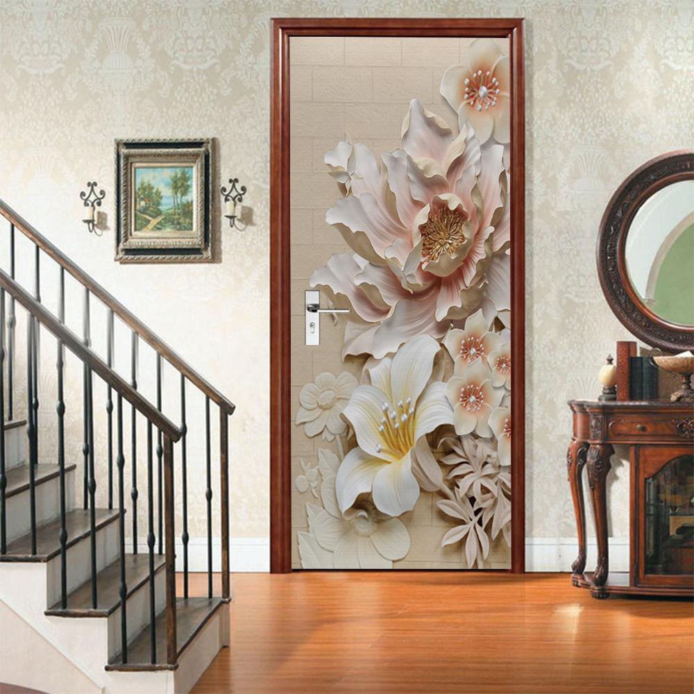 3D Door Mural Sticker Peel and Stick Door Wallpaper Golden Buddha Castle Moon Mermaid Flower Home Decor Removable