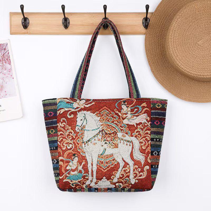 Embroidered Canvas Tote Bag - Chinese Style for University Women