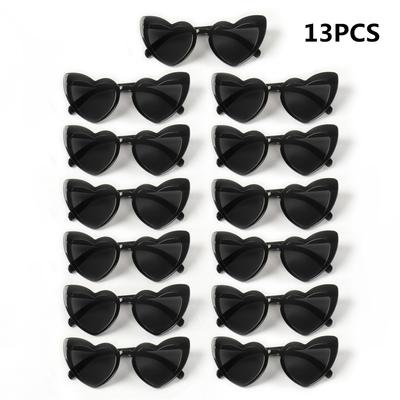 13PCS Cat Eye Glasses Heart-Shaped Plastic Frame Polycarbonate Decorative Vintage Included for Party Wedding Music Festival