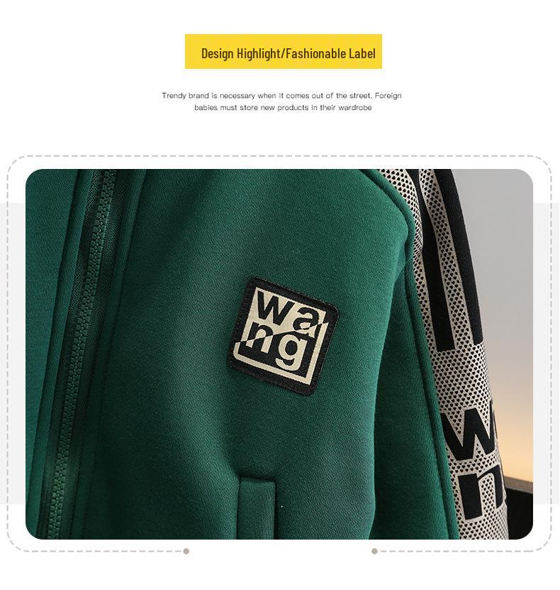 Boys' Trendy Fleece-Lined Zip-Up Cardigan & Pants Set for Autumn and Winter