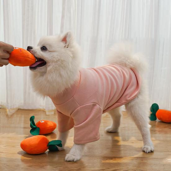 Plush Carrot Dog Toy Cute Squeaky Carrot Dog Chew Toy Soft Puppy Teething Toy for Dogs Anxiety Relief Interactive