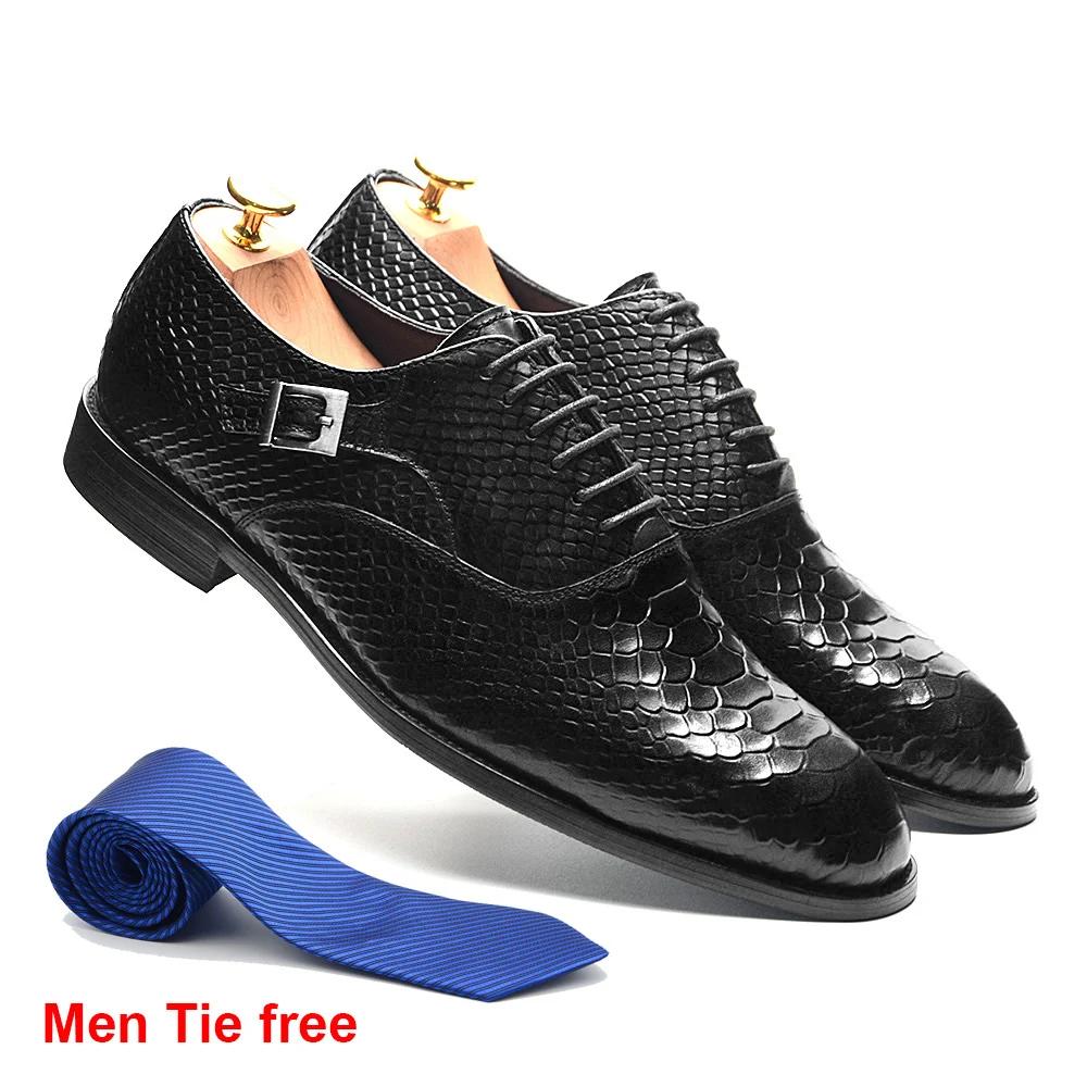 Handmade Cow Leather Men Oxfords Snakes Print Banquet Ceremony Wedding Lace Up Buckle Dress Shoes Male Business Office Footwear