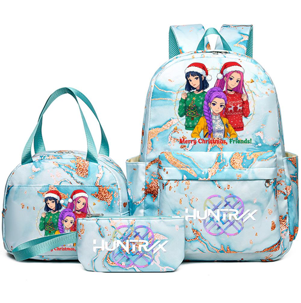 3Pcs/set Christmas Kpop Printed Backpack with Handbag Pencil Case for Teenager Student Girl Boy Bookbag Schoolbag Large Capacity Travel Bag Kid Gift