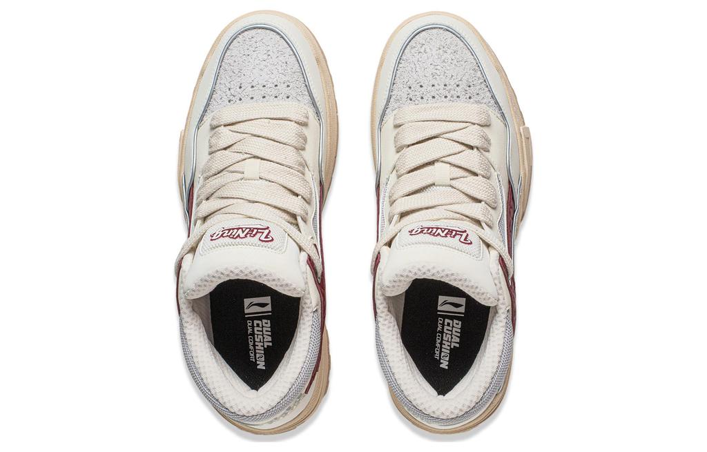 Li Ning Wave Mid Slip Resistant Abrasion Resistant Mid top Casual Shoes Men's White Gray Red AGCT497-1
