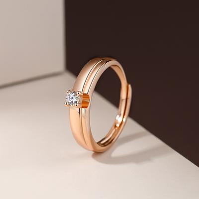 Anel Feminino Nicho Luxo Leve Diamante Único Ouro Rosa Brilhante Anel de Casal Ajustável