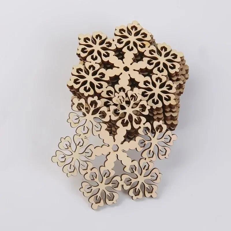 

Рождественское украшение на елку ручной работы, ассорти деревянных снежинок с вырезами и веревочкой, крафтовое украшение, подарочная бирка, деревянное украшение