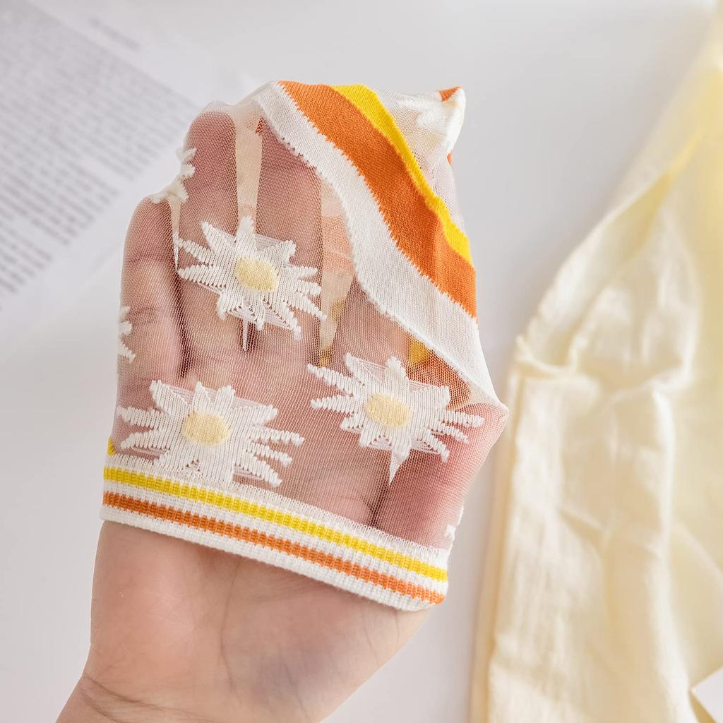 Summer Cute Lace Floral Print Sizes Women's Socks, Socks, Transparent, See-Through Socks, Stylish, Thin, Odor-Resistant, Non-Sweaty, 5-Pair Set,