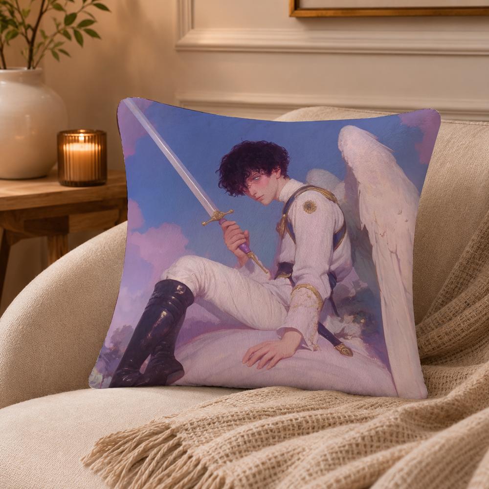 Angel Digital Art Cool Cushion Cover Anti-dustmite Pillowcase Invisible Zipper Silky Short Plush Sofa Cushion Cover